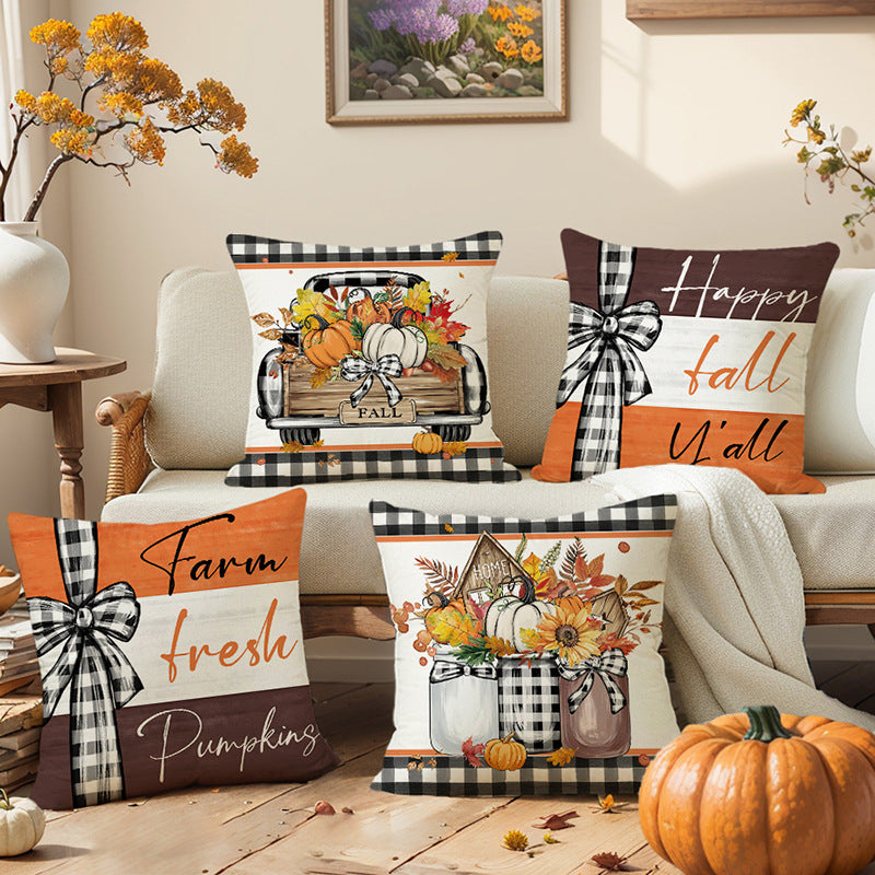 Fall Pumpkin Truck Sunflowers Home Sweet Home Throw Pillow Covers, 18 X 18 Inch Autumn Thankful Grateful Blessed Harvest Floral Decorations For Sofa Couch