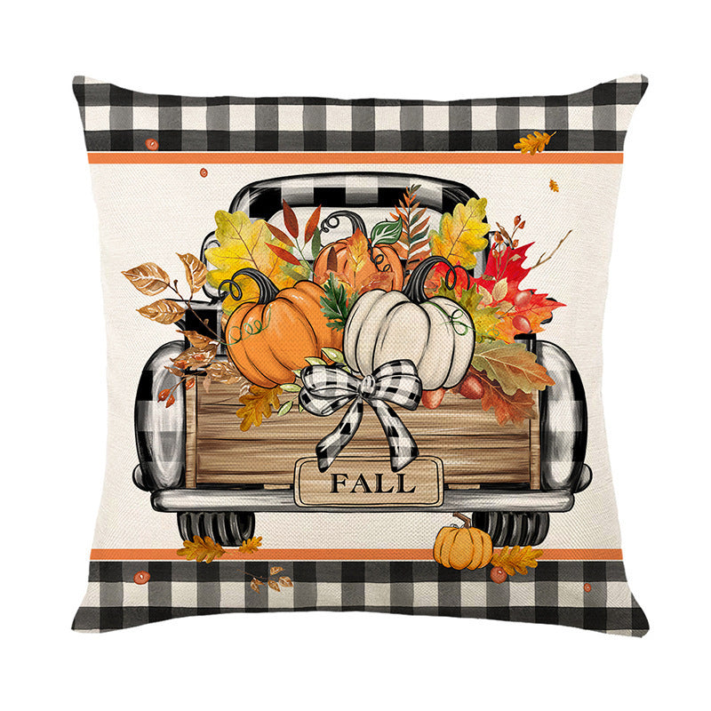 Fall Pumpkin Truck Sunflowers Home Sweet Home Throw Pillow Covers, 18 X 18 Inch Autumn Thankful Grateful Blessed Harvest Floral Decorations For Sofa Couch
