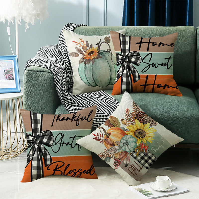 Fall Pumpkin Home Sweet Home Throw Pillow Covers, 18 X 18 Inch Autumn Thankful Grateful Blessed Harvest Floral Decorations For Sofa Couch